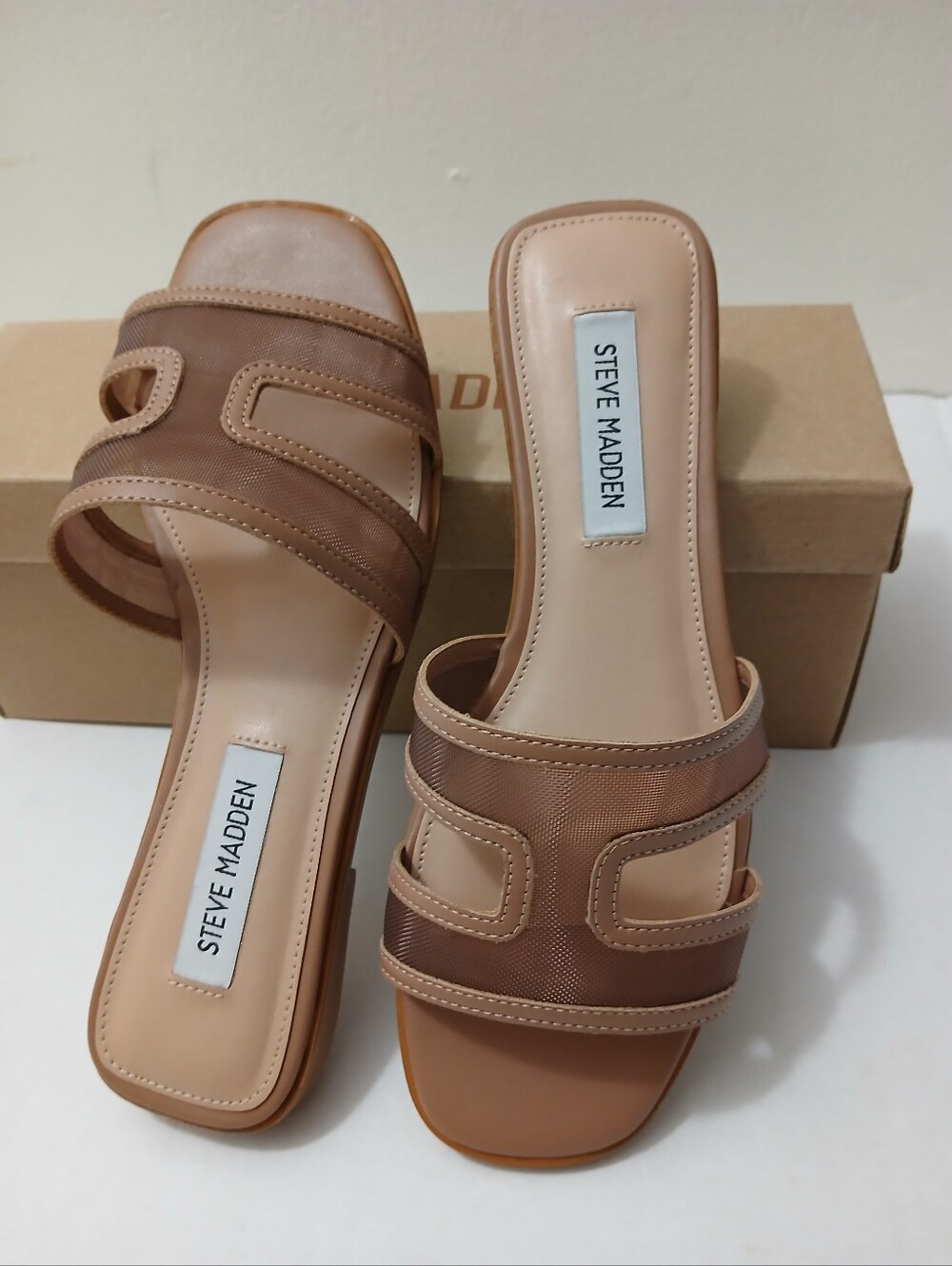 Steve Madden Nude/Tan Slide Mules with Mesh Straps New $25 - Picture 14 of 16